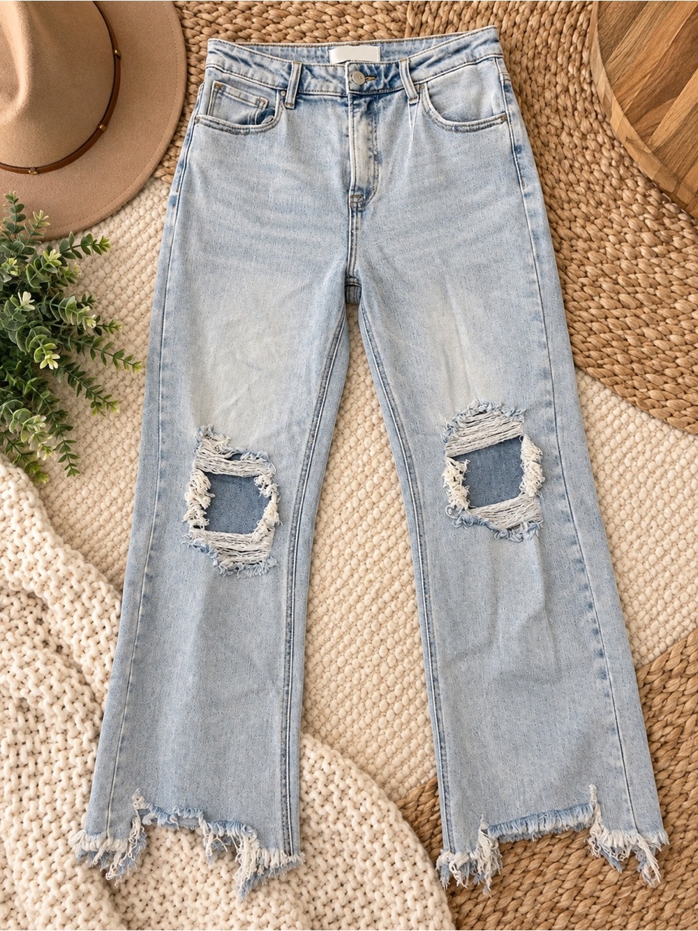 RISEN High-Rise Distressed Jeans | Size 9/29 Ripped Straight Leg